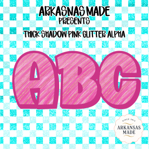 Pink Glitter Alphabet PNGs, Thick Shadow Alpha, Digital Download Sublimation DTF, Full A-Z Letters, Bubbly Script, Crafting Art