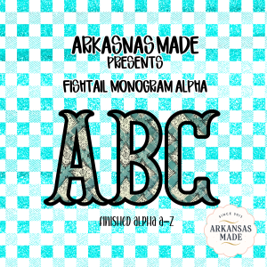 Fishtail Monogram Alpha, Paisley Font Letters, Bandana Alphabet PNG, Distressed Teal Gingham, Digital Download, Custom Initials, Alpha Pack