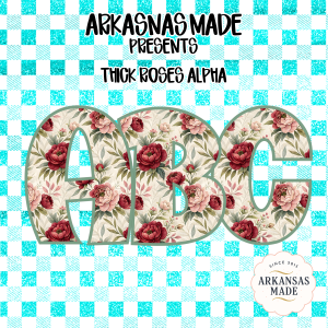 Thick Roses Alpha PNGs Bundle, Floral Alphabet Sublimation Design, Digital Download DTF, Rose Letters Clipart, Gingham Background