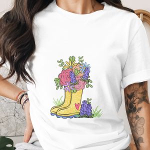 Whimsical Floral Rain Boots PNG, Spring Garden Bouquet Digital Download, Cute Gumboots DTF Sublimation Design, Flower Boots Art