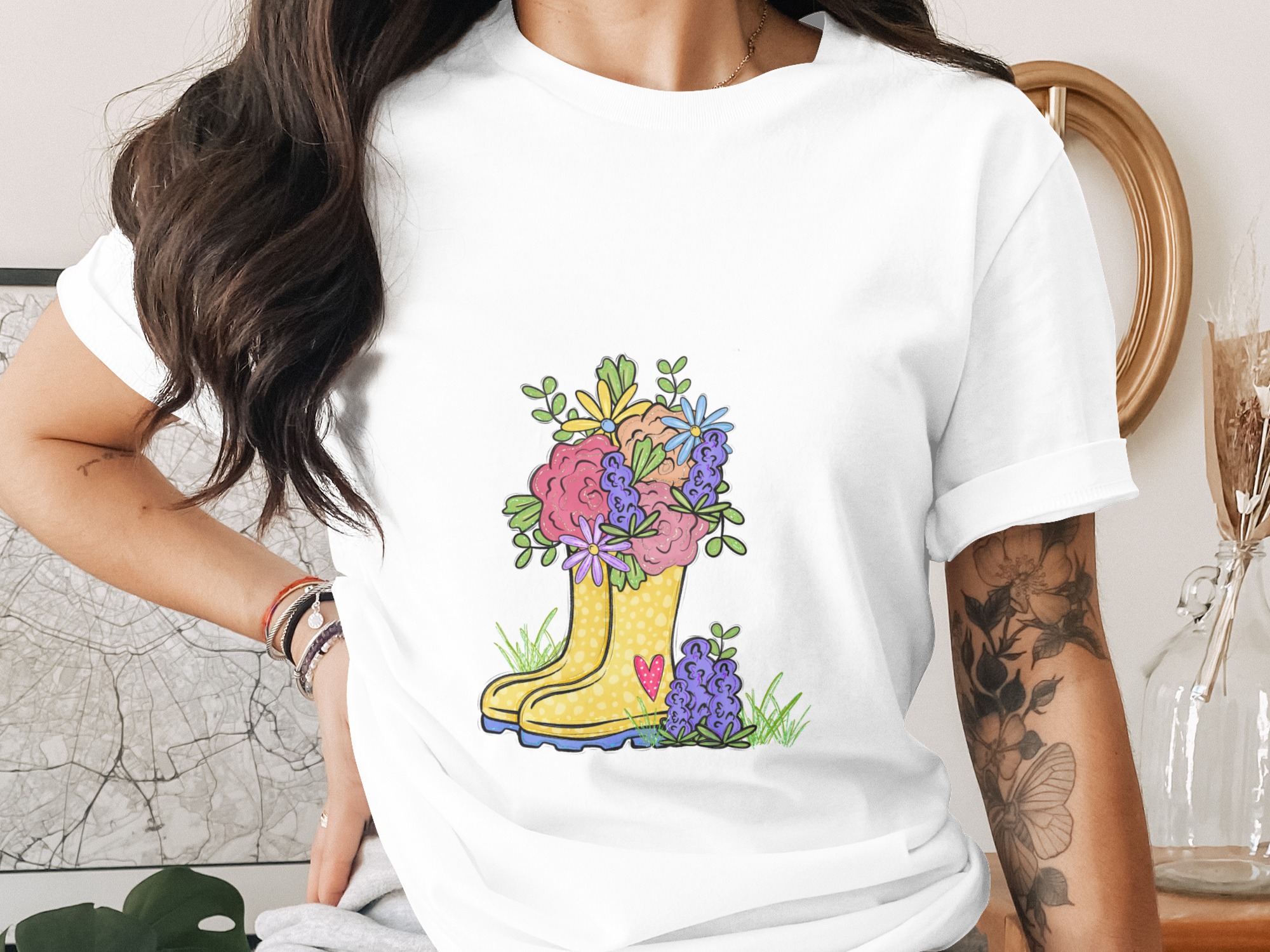 Whimsical Floral Rain Boots PNG, Spring Garden Bouquet Digital Download, Cute Gumboots DTF Sublimation Design, Flower Boots Art