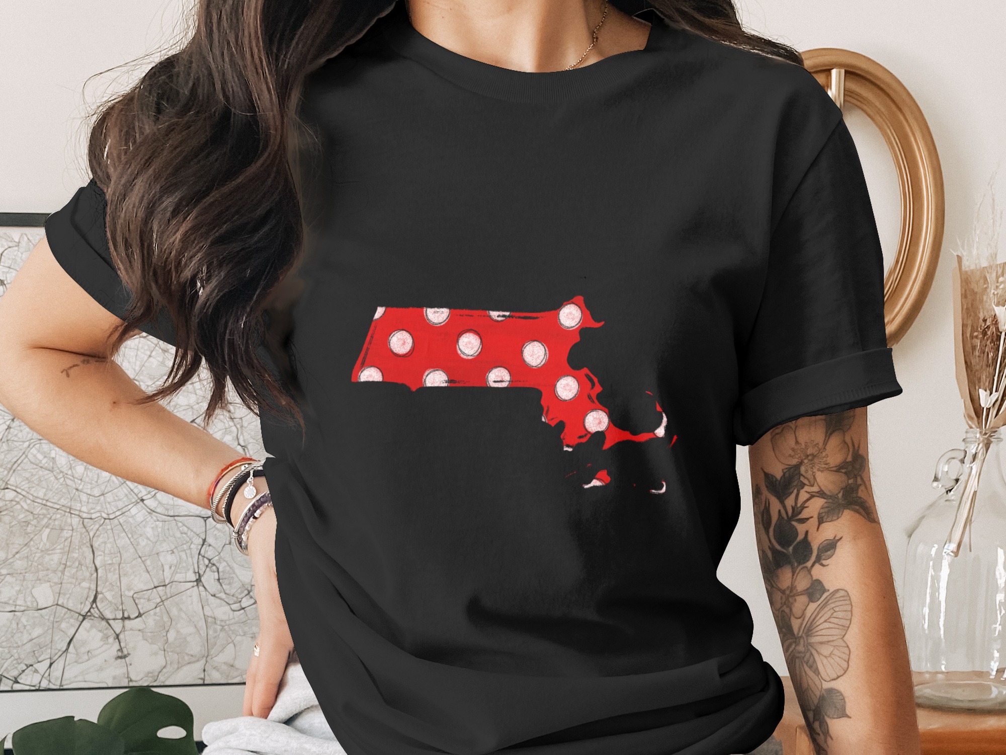 Massachusetts Polka Dot Map, MA State Outline Digital Download, Red White Dots DTF Sublimation PNG, Instant Graphic Design for Crafts - Image 2