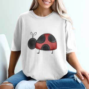 Cute Ladybug T-Shirt, Whimsical Red and Black Ladybird Tee, Charming Cartoon Insect Apparel, Unique Nature Lover Gift T-Shirt, Adorable Bug