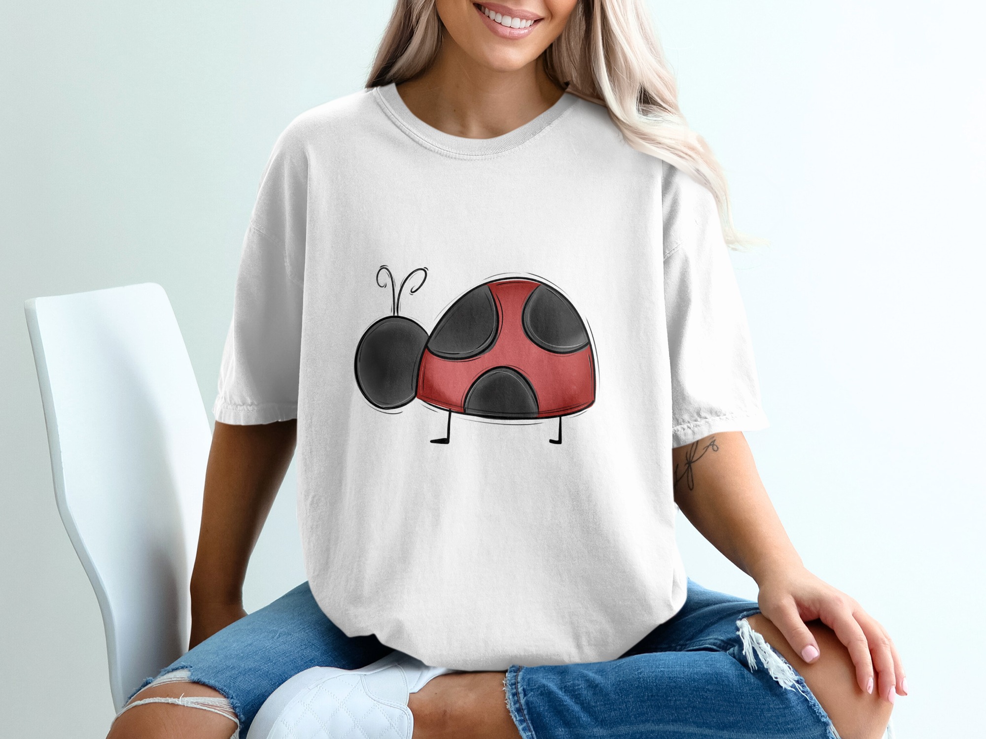 Cute Ladybug T-Shirt, Whimsical Red and Black Ladybird Tee, Charming Cartoon Insect Apparel, Unique Nature Lover Gift T-Shirt, Adorable Bug