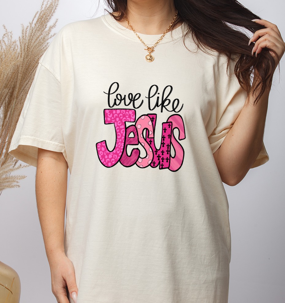 Love Like Jesus PNG, Christian Digital Download, Faith Sublimation Design, Religious DTF Print, Pink Leopard Cross Pattern, Bible Verse - Image 3