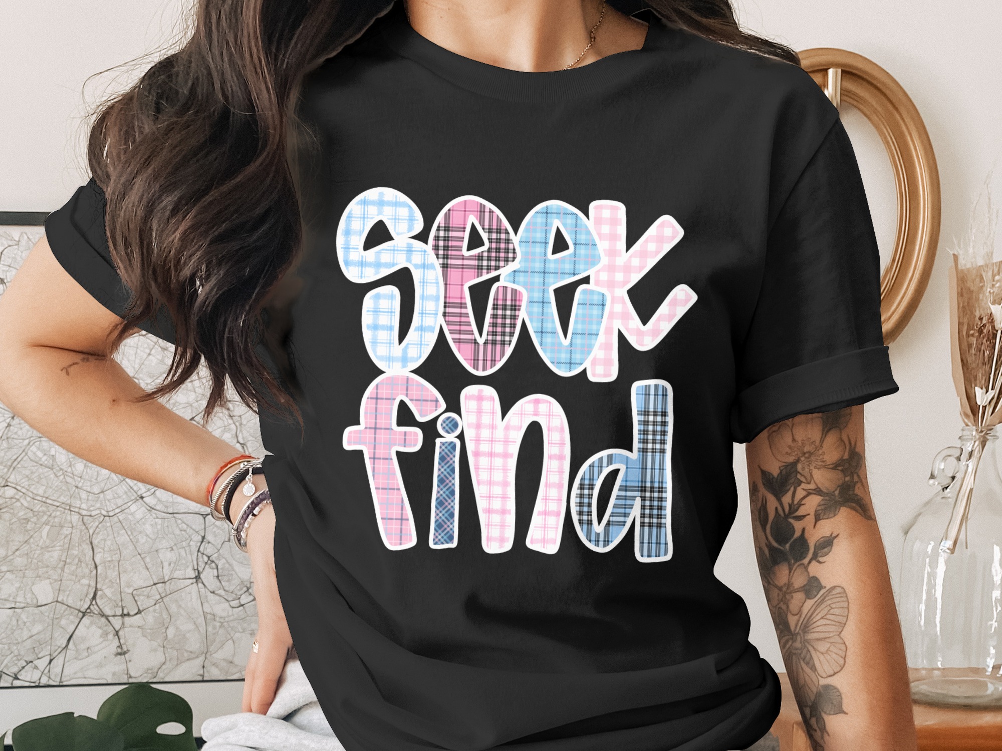 Seek Find Plaid PNG, Pink Blue Checkered Sublimation Design, Digital Download Shirt Graphic, DTF Transfer Printable Art, Instant Download - Image 2