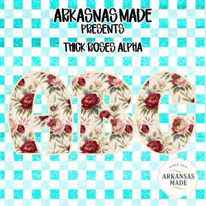 Thick Roses Alpha Digital Download, Floral Peony Alphabet Sublimation PNGs, Turquoise Checkered DTF Letters, Vintage Flower ABC