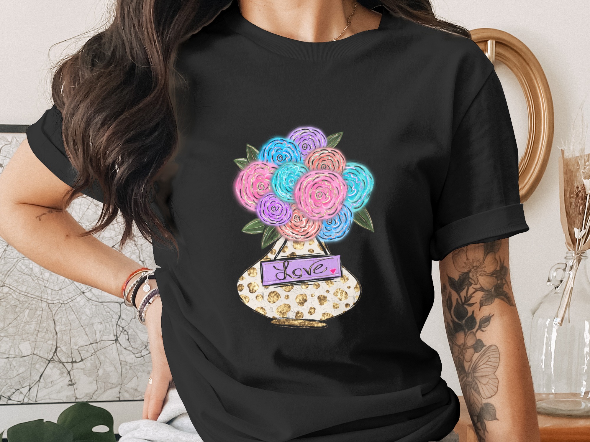 Love Roses Bouquet Digital Download Sublimation DTF PNG, Colorful Flower Vase Design, Shabby Chic Floral Art File, Valentine, Mother's Day - Image 2