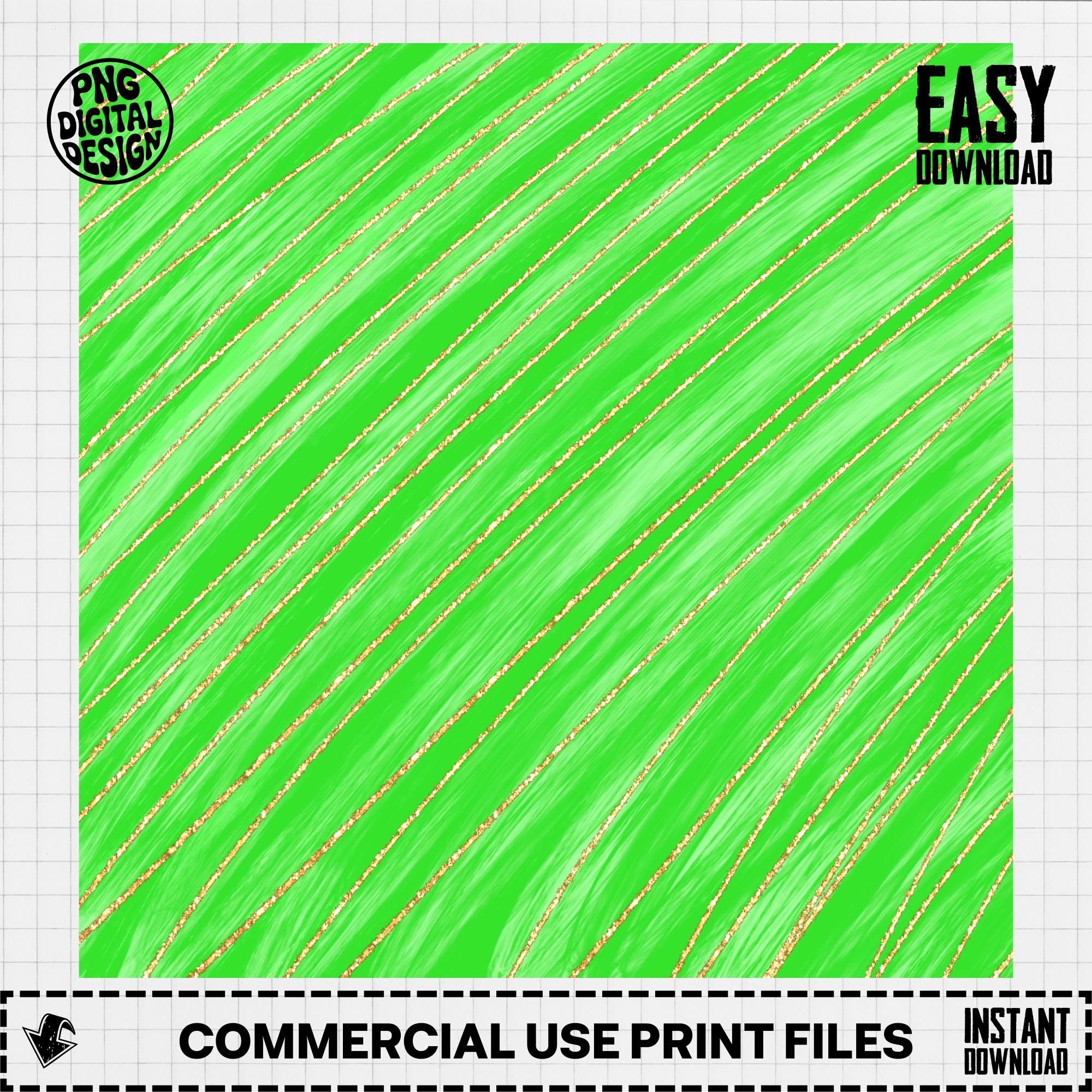 Light Green Gold Glitter Stripes Digital Paper, Digital Download PNG, Bright Green Textured Scrapbook Pattern, Golden Diagonal Lines - Image 2