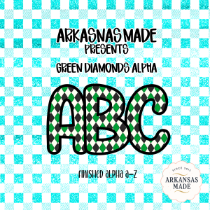 Green Diamond Argyle Alpha PNG, Digital Download Alphabet Letters, Checkered Glitter Background, Complete A-Z Set, Crafting, Sublimation