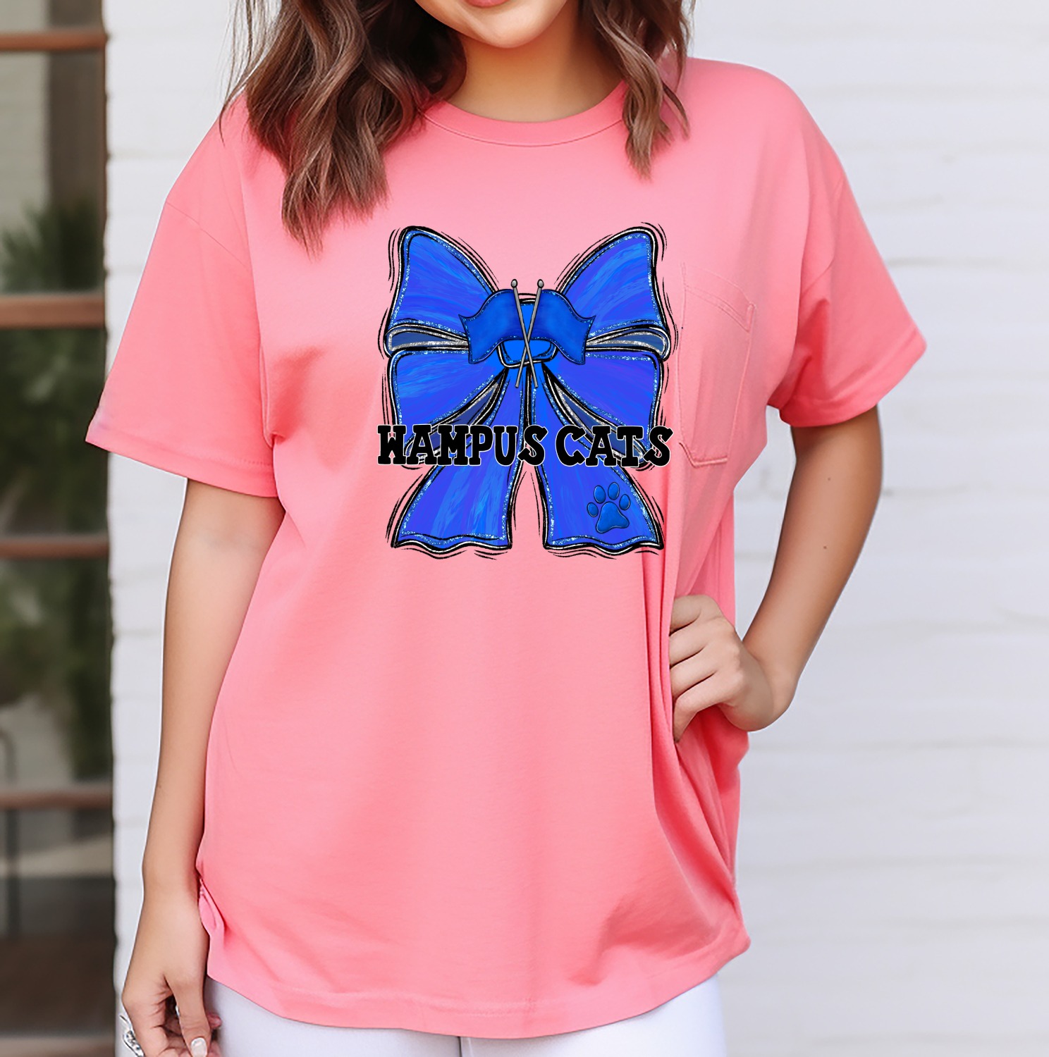 Wampus Cats Digital Download, Blue Glitter Cheer Bow PNG, School Spirit Mascot Design, Sublimation DTF Print File, Paw Print Flags - Image 7