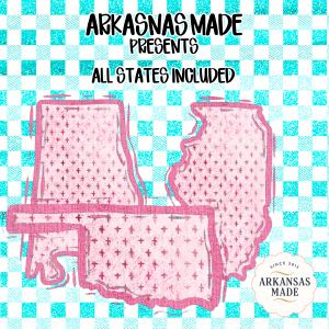 All US States Sublimation Bundle, Arkansas Made State Outlines, Pink Glitter DTF Alpha PNGs, Gingham Digital Download Art