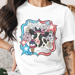Red White and Moo Patriotic Cow Digital Download, 4th of July Sublimation PNG, American Flag DTF Design, Cute Ice Cream Cow File