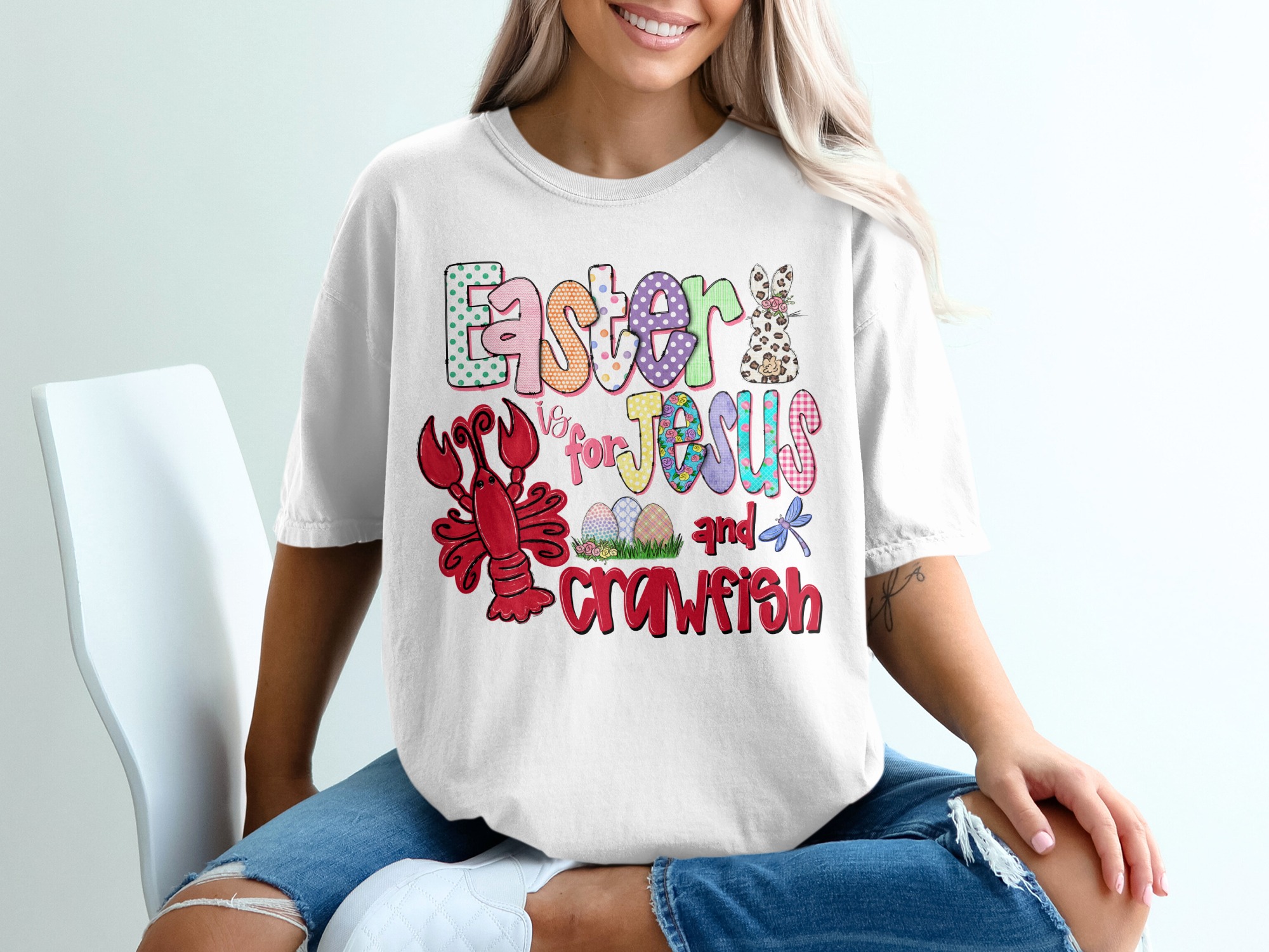 Easter is for Jesus and Crawfish T-Shirt, Southern Easter Shirt, Funny Religious Tee, Crawfish Boil Top, Leopard Bunny Spring Shirt