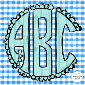 Digital Easter Scallop Monogram PNG, Blue Gingham Letters, Sublimation Design, Initial Graphic, DIY Easter Decor, Instant Download