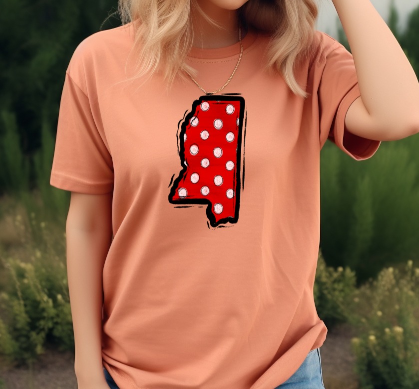Mississippi State Polka Dot PNG, Red White Distressed Map Outline, Digital Download DTF Sublimation Design, Southern USA Craft Graphic - Image 5