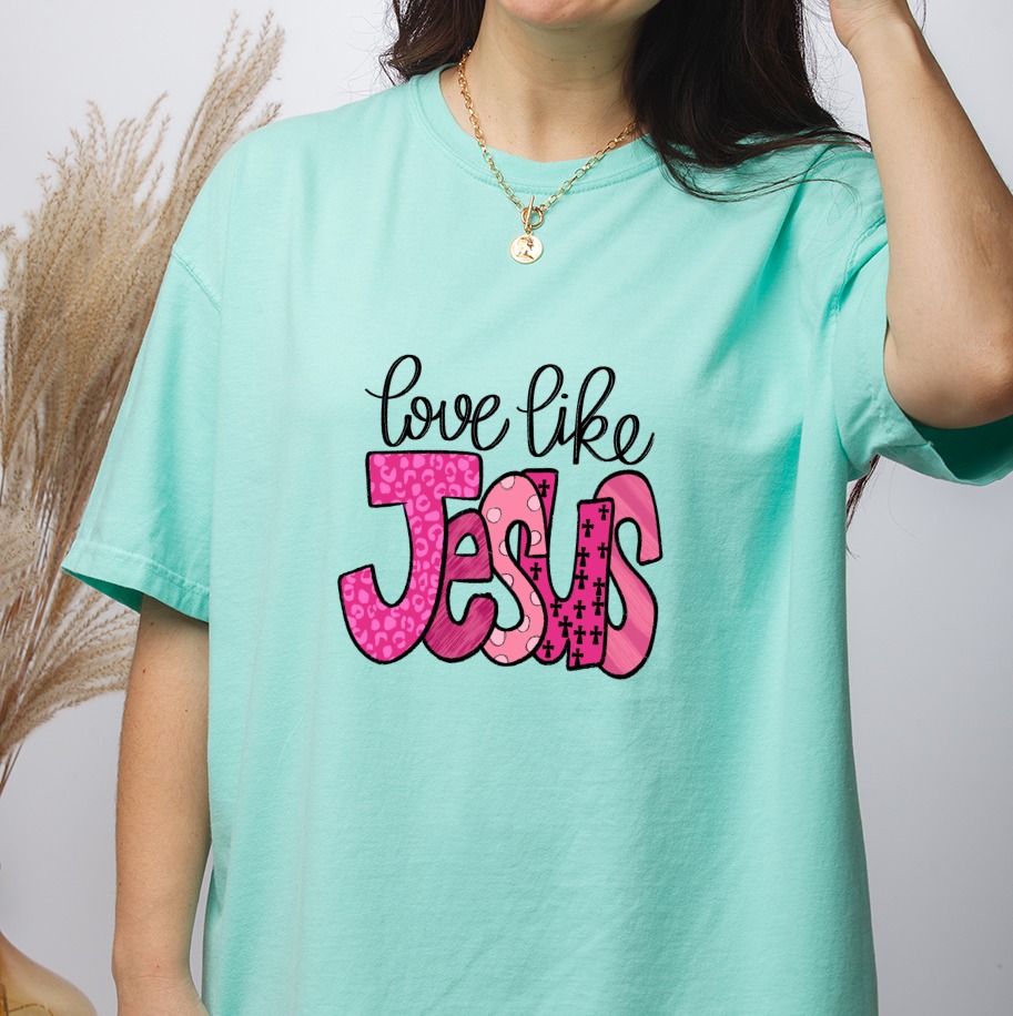 Love Like Jesus PNG, Christian Digital Download, Faith Sublimation Design, Religious DTF Print, Pink Leopard Cross Pattern, Bible Verse - Image 4