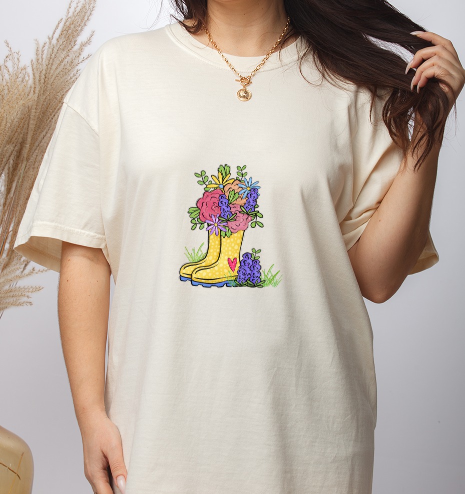 Whimsical Floral Rain Boots PNG, Spring Garden Bouquet Digital Download, Cute Gumboots DTF Sublimation Design, Flower Boots Art - Image 3