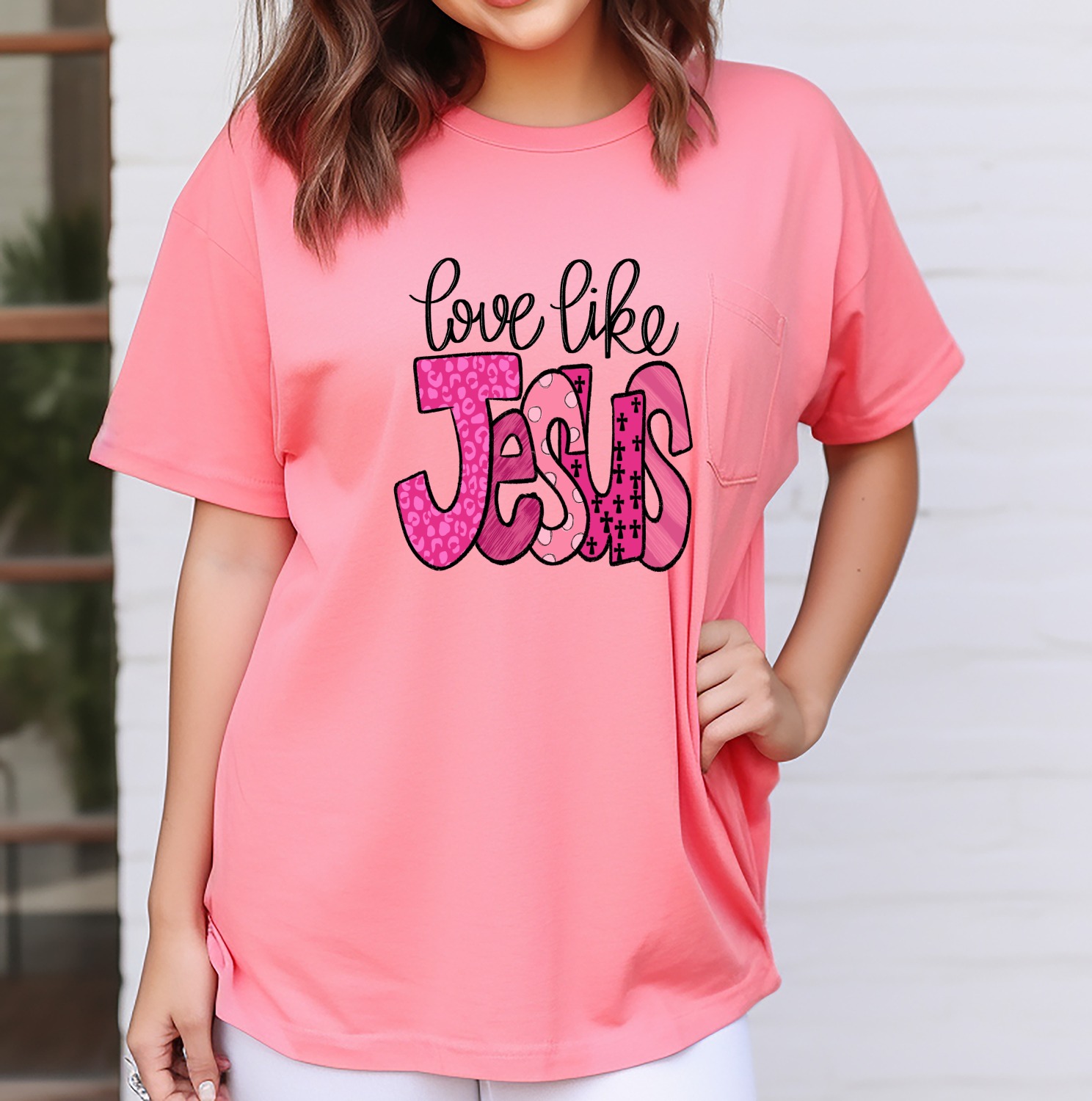 Love Like Jesus PNG, Christian Digital Download, Faith Sublimation Design, Religious DTF Print, Pink Leopard Cross Pattern, Bible Verse - Image 7
