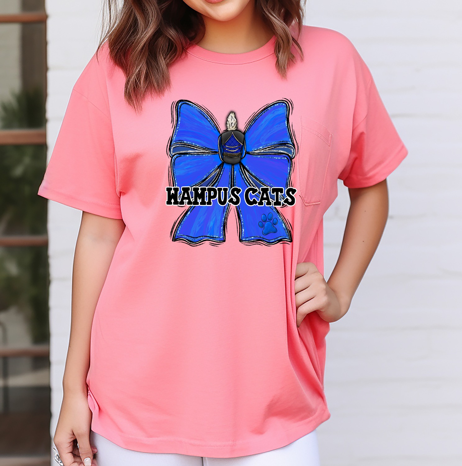 Wampus Cats Blue Bow PNG, Marching Band Team Spirit Design, School Mascot Digital Download, DTF Sublimation Graphic, Distressed Glitter - Image 7