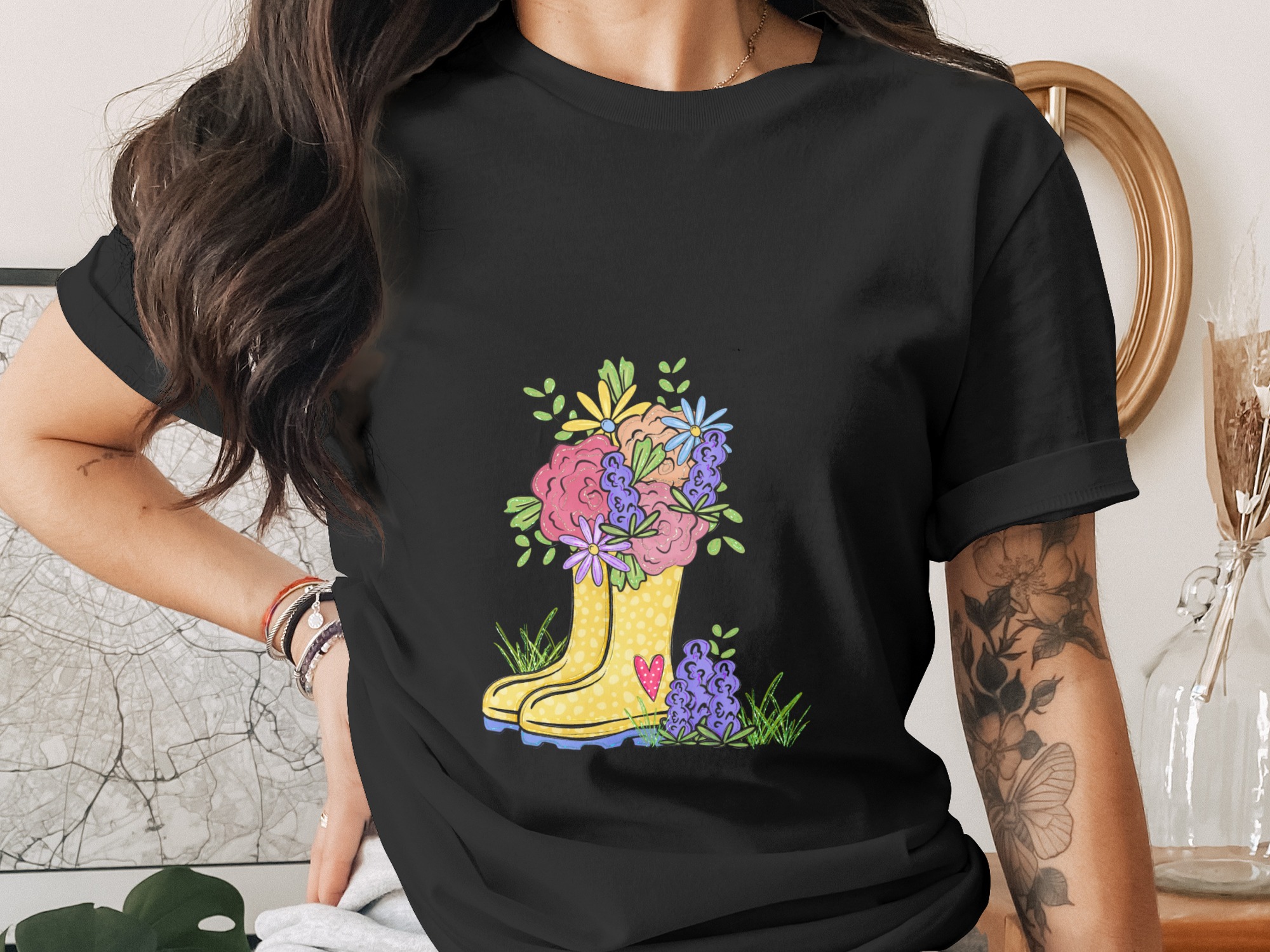 Whimsical Floral Rain Boots PNG, Spring Garden Bouquet Digital Download, Cute Gumboots DTF Sublimation Design, Flower Boots Art - Image 2