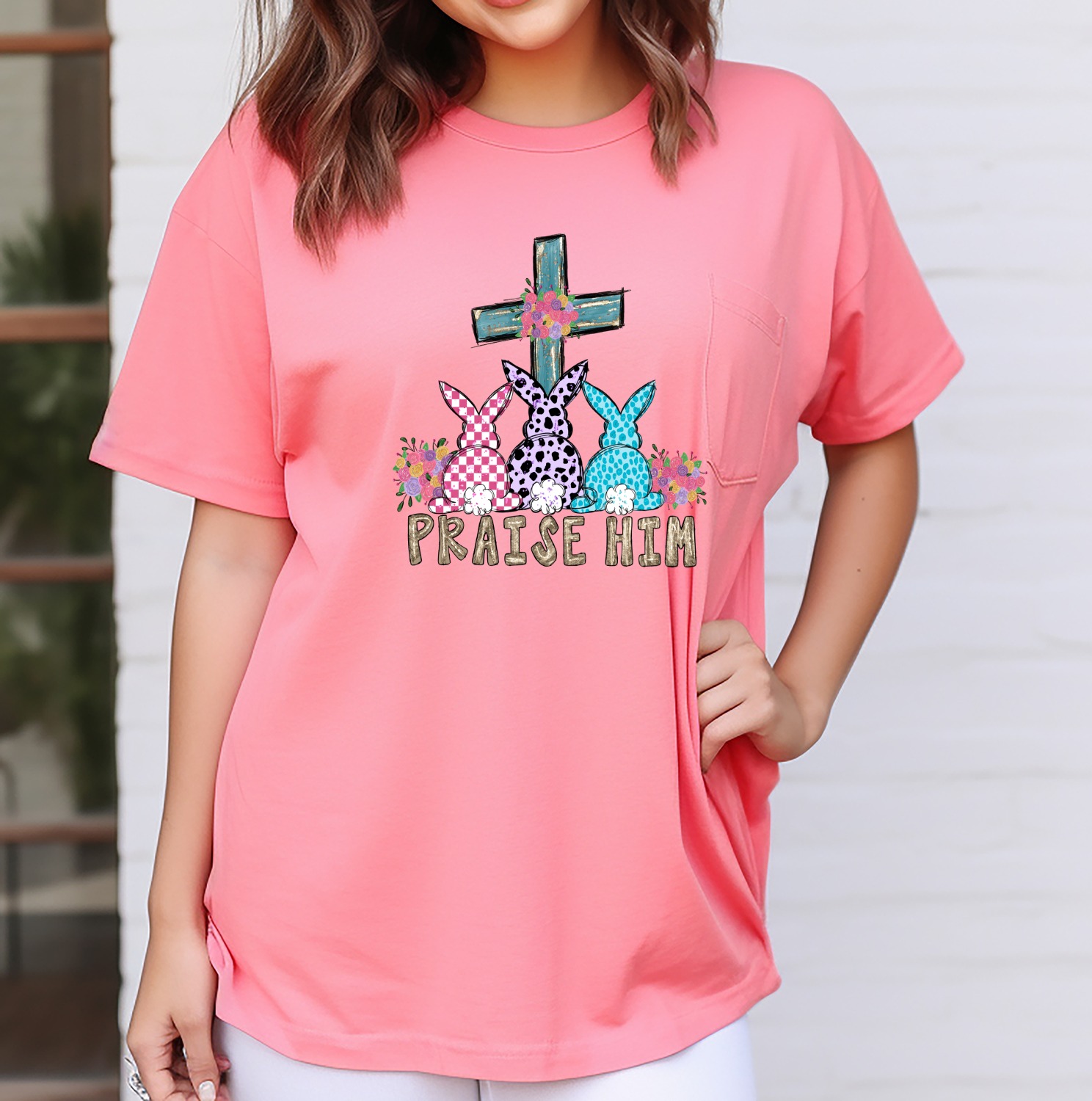 Easter Praise Him PNG, Religious Bunny Cross Sublimation, Digital Download DTF, Christian Spring Faith Art, Floral Rabbits - Image 7