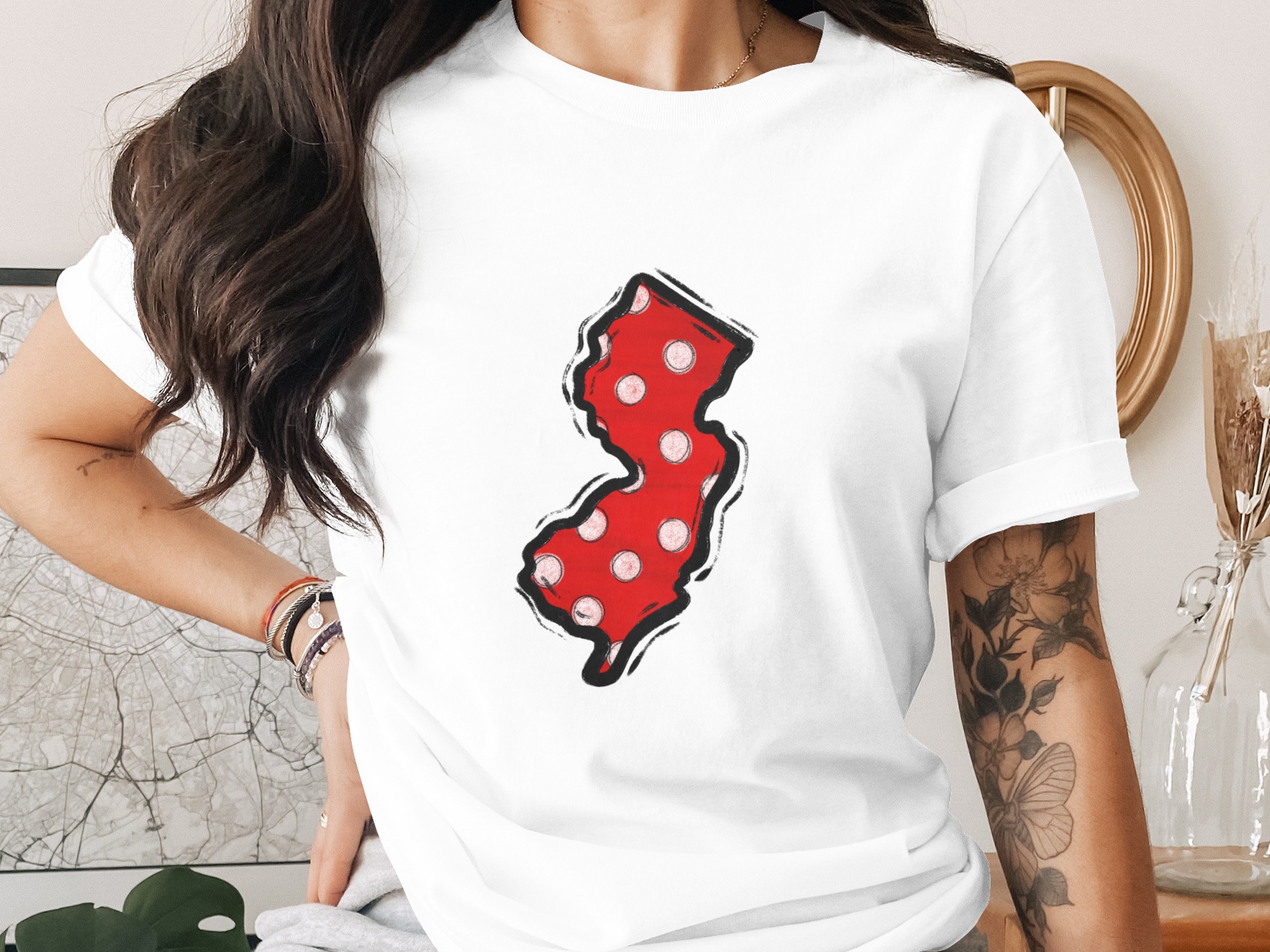 New Jersey Polka Dot Digital Download, DTF Sublimation PNG, NJ State Map Outline, Red White Dotted Design, Garden State Graphic, Cricut Art