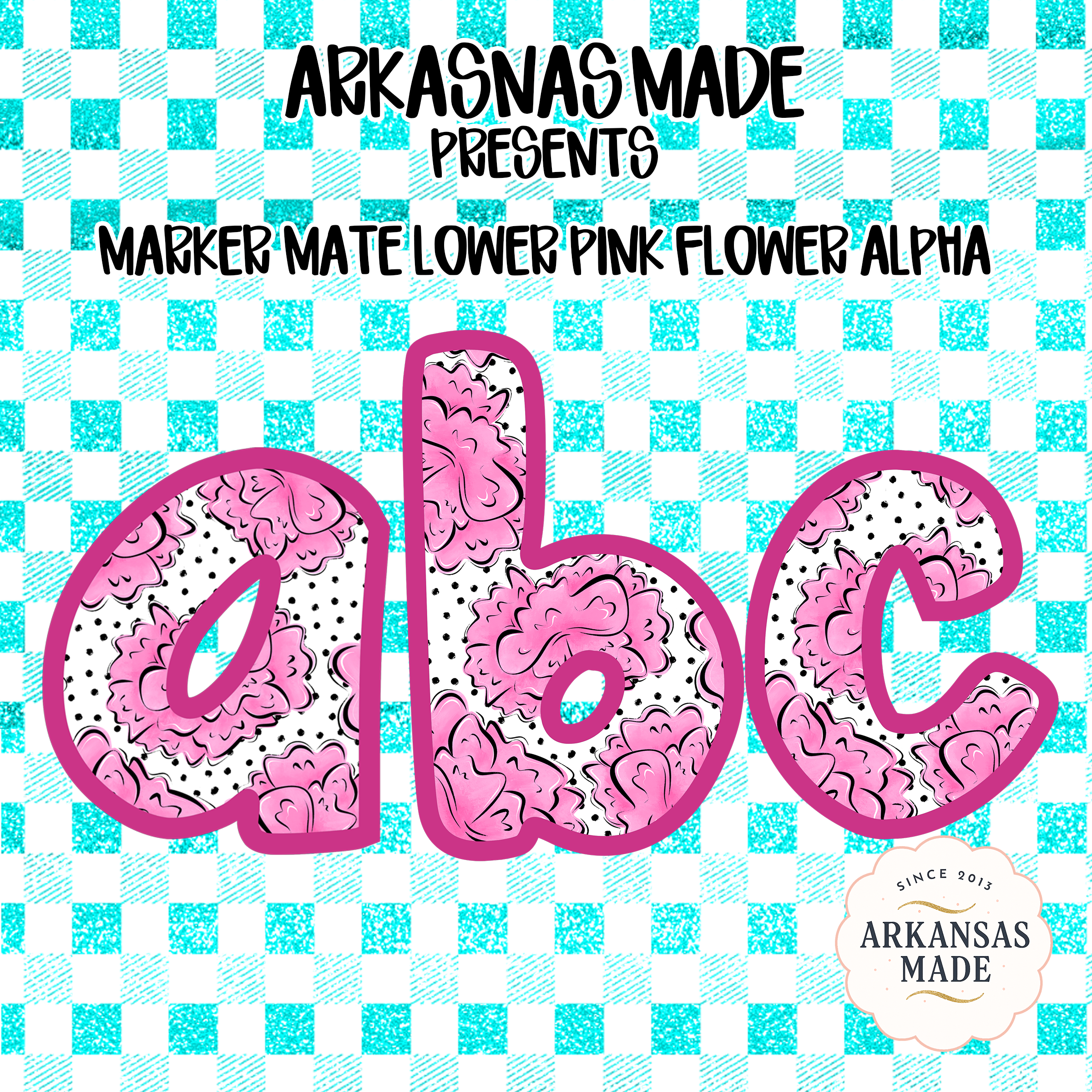 Marker Mate Lower Pink Flower Alpha PNGs, Digital Download Sublimation, DTF Alphabet Letters, Floral ABC Design, Instant Graphics