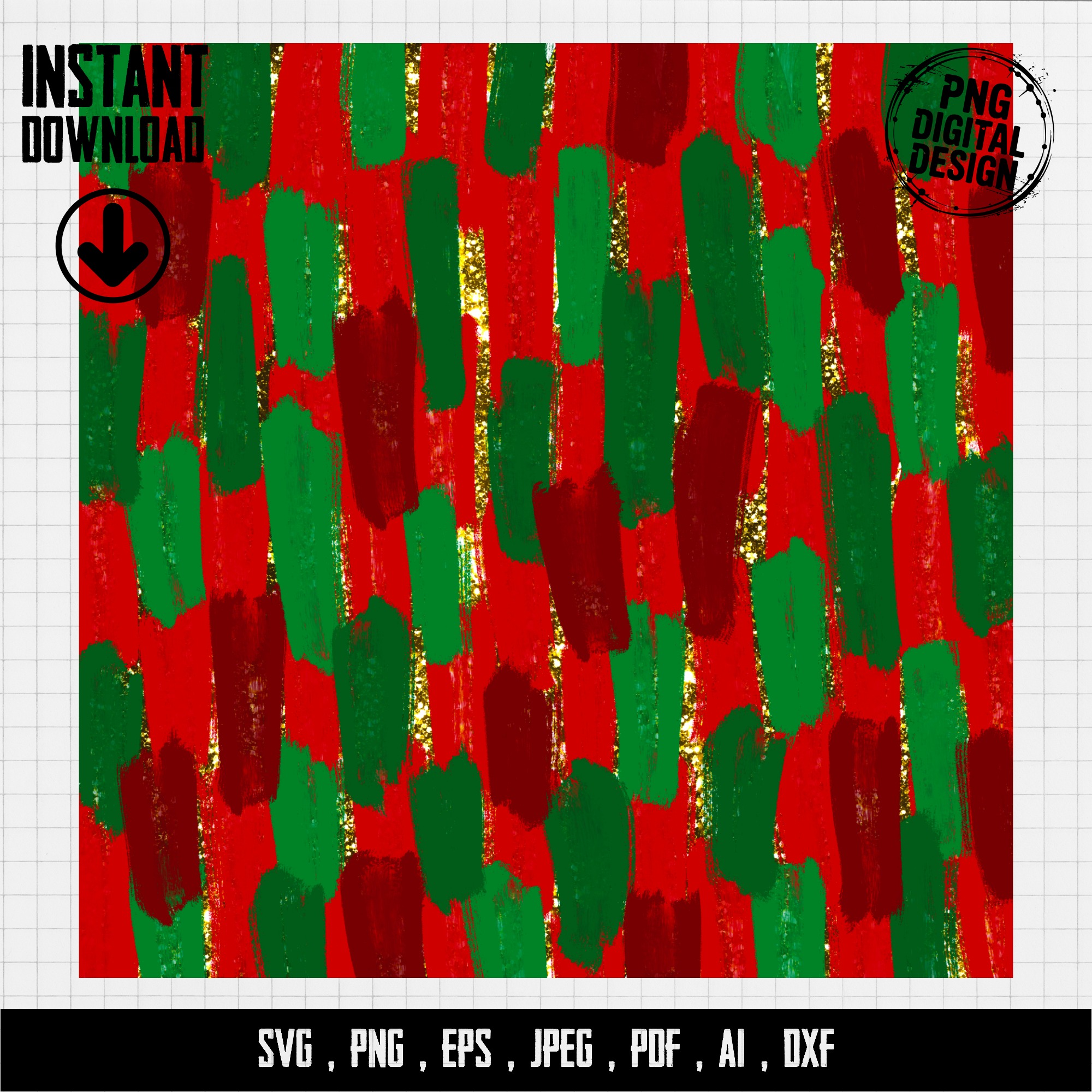 Red Green Glitter Brush Strokes PNG, Christmas Sublimation DTF Digital Download, Festive Holiday Digital Paper, Instant File - Image 3