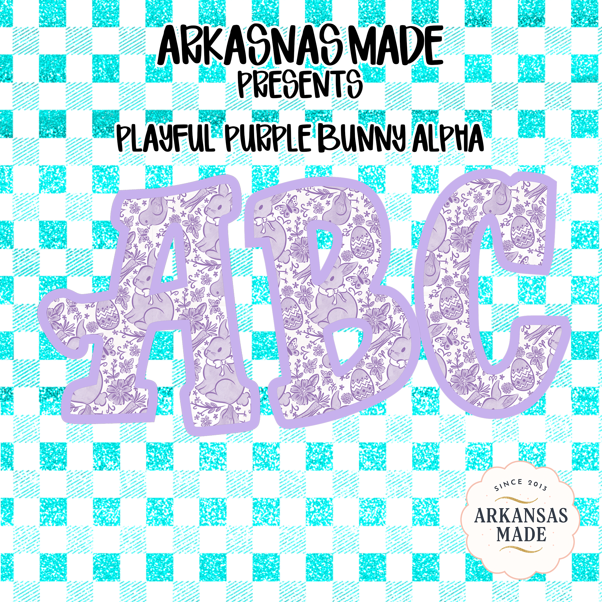 Playful Purple Bunny Alpha Digital Download, Easter Sublimation Letters, Spring Floral DTF PNGs, Cute Bunny Alphabet, Nursery Decor, Kids