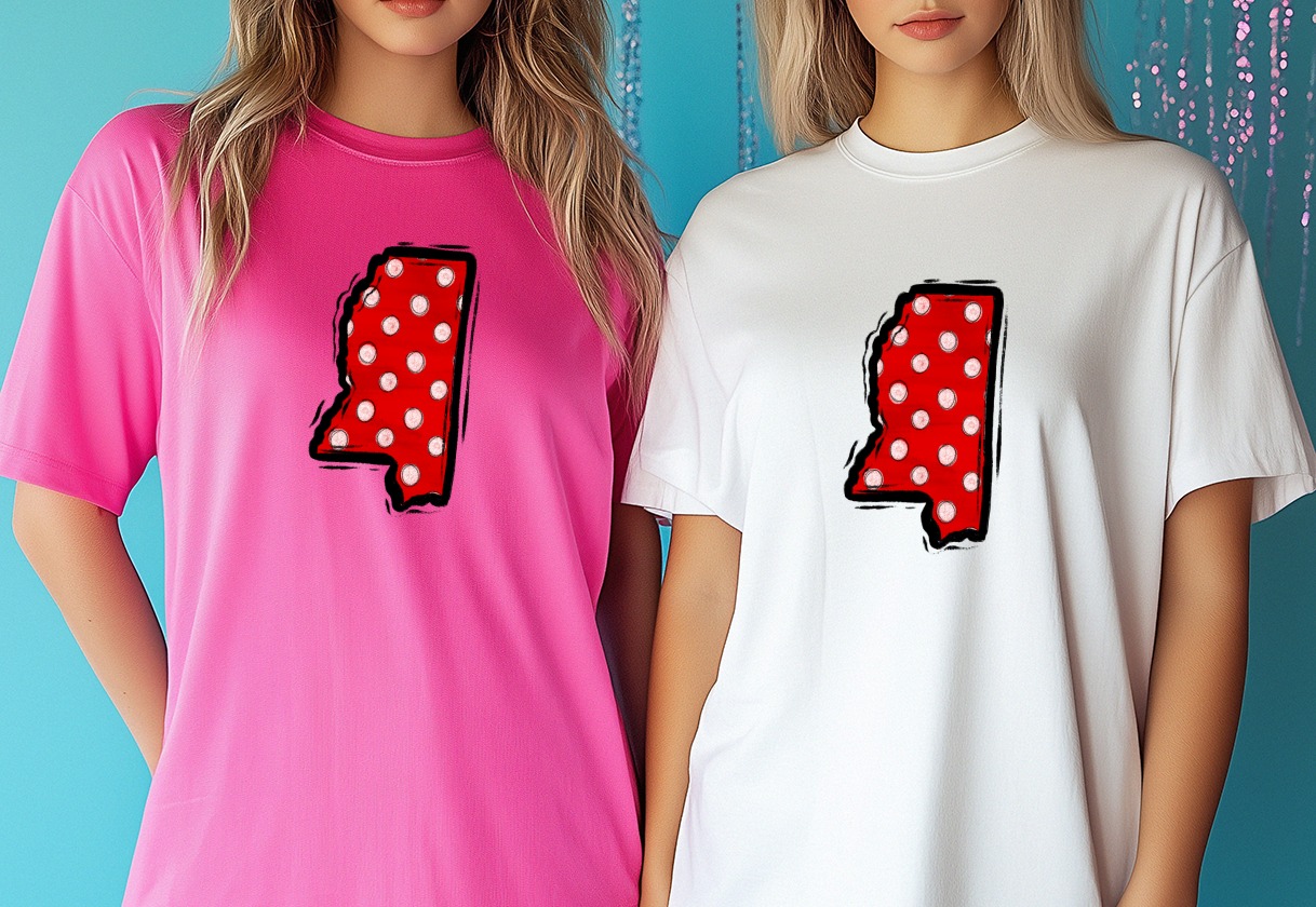 Mississippi State Polka Dot PNG, Red White Distressed Map Outline, Digital Download DTF Sublimation Design, Southern USA Craft Graphic - Image 6
