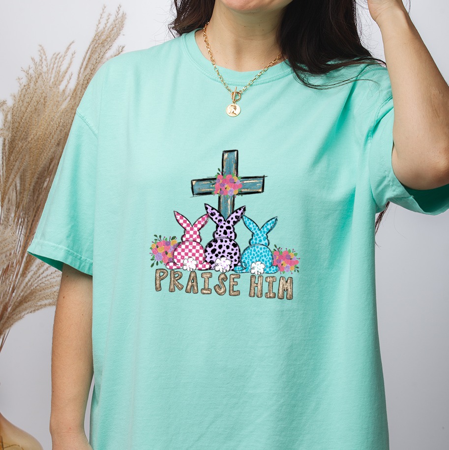 Easter Praise Him PNG, Religious Bunny Cross Sublimation, Digital Download DTF, Christian Spring Faith Art, Floral Rabbits - Image 4