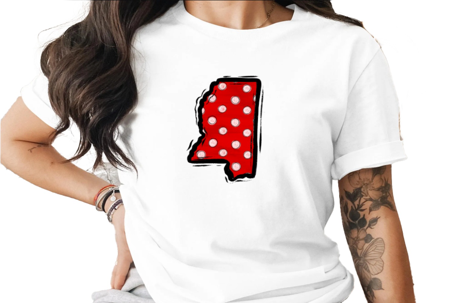 Mississippi State Polka Dot PNG, Red White Distressed Map Outline, Digital Download DTF Sublimation Design, Southern USA Craft Graphic - Image 11