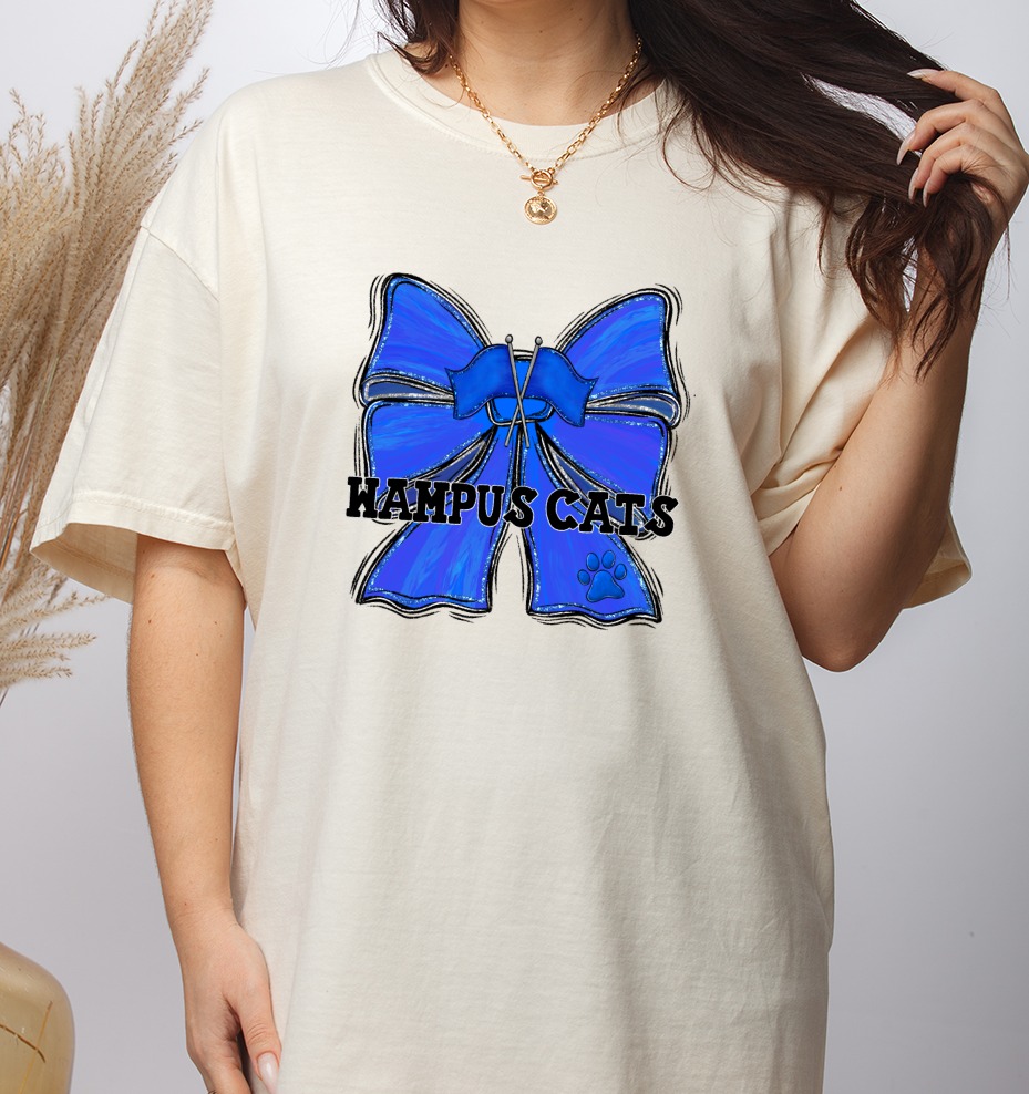 Wampus Cats Digital Download, Blue Glitter Cheer Bow PNG, School Spirit Mascot Design, Sublimation DTF Print File, Paw Print Flags - Image 3