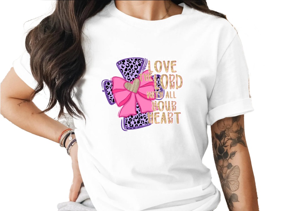 Love The Lord With All Your Heart PNG, Christian Cow Print DTF, Purple Pink Glitter Bow, Faith Quote Digital Download Sublimation - Image 12