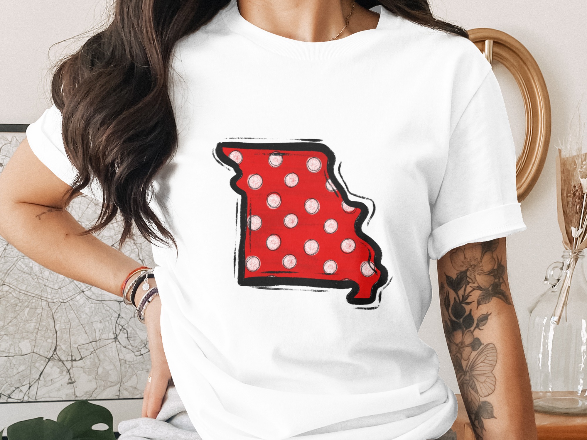 Missouri Polka Dot State Outline PNG, Distressed Red White Map, Digital Download DTF Sublimation, Instant Graphic File, State Pride Print