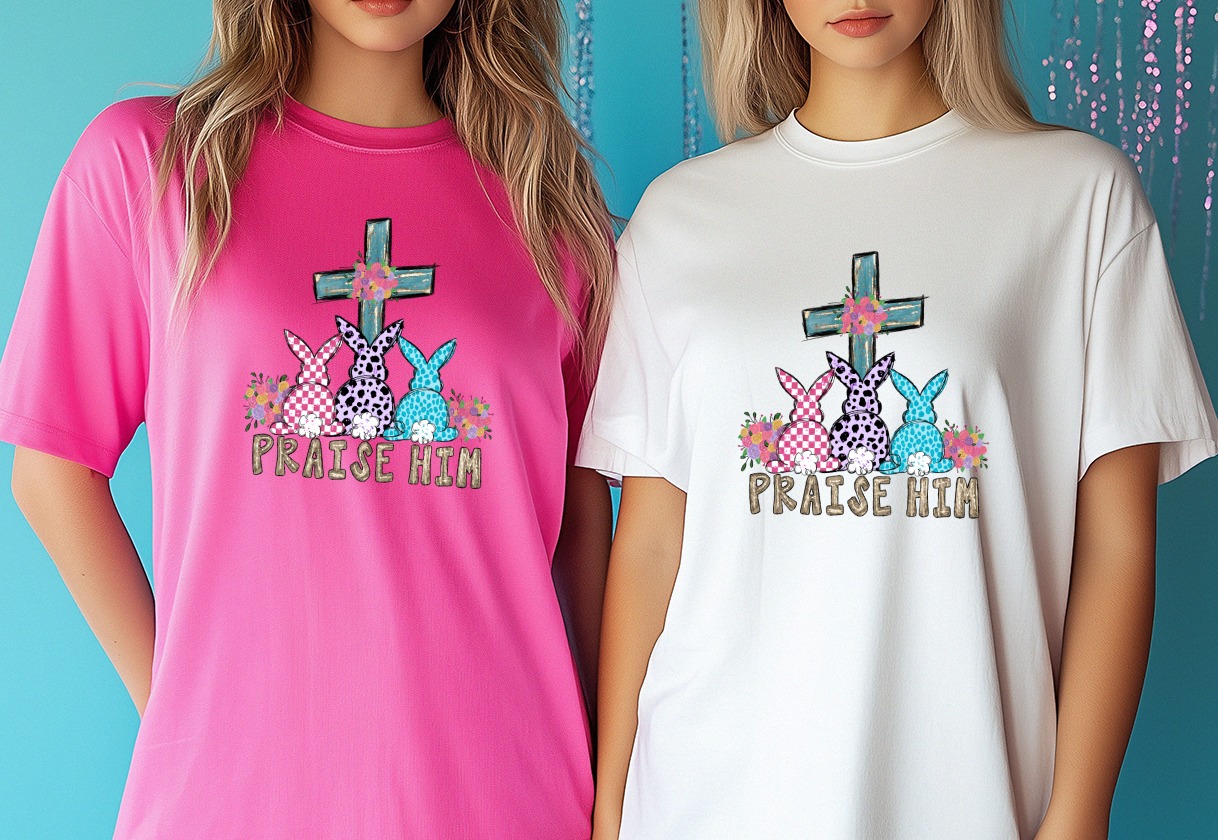 Easter Praise Him PNG, Religious Bunny Cross Sublimation, Digital Download DTF, Christian Spring Faith Art, Floral Rabbits - Image 6