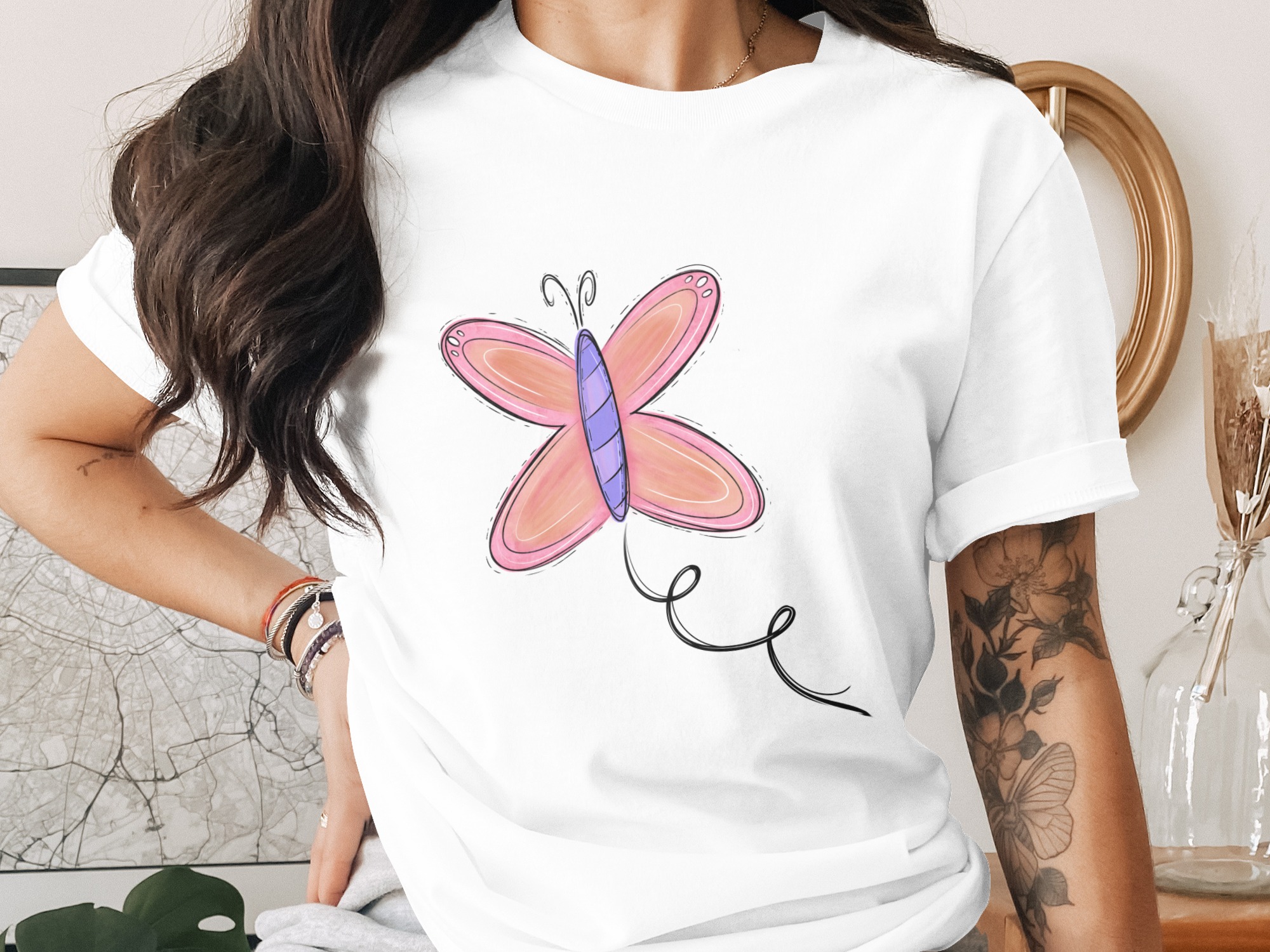 Pink Butterfly PNG, Cute Whimsical Doodle Sublimation DTF Digital Download, Printable Graphic Artwork, Instant Download Design File