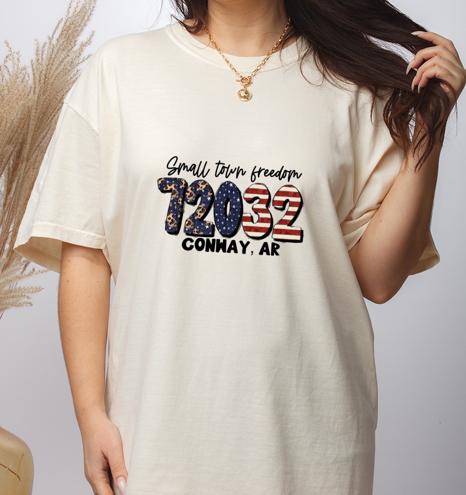 Small Town Freedom 72032 Conway ar, Patriotic Leopard Print Digital Download dtf Sublimation png, usa Stars Stripes Zip Code - Image 3
