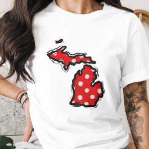 Michigan Polka Dot PNG, Great Lakes State DTF Sublimation, Red White Black Distressed Outline Digital Download, MI Map Artwork