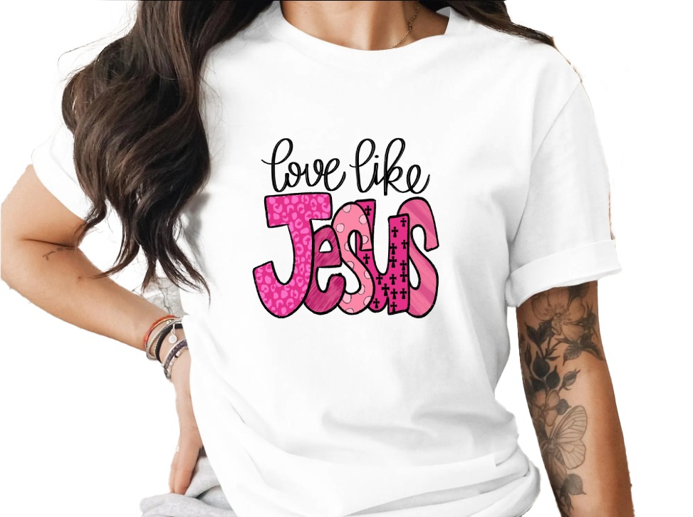 Love Like Jesus PNG, Christian Digital Download, Faith Sublimation Design, Religious DTF Print, Pink Leopard Cross Pattern, Bible Verse - Image 12