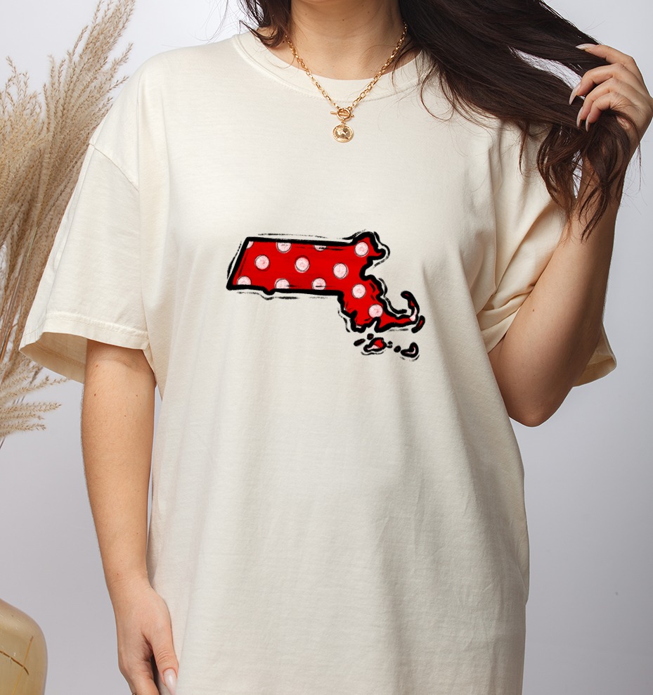Massachusetts Polka Dot Map, MA State Outline Digital Download, Red White Dots DTF Sublimation PNG, Instant Graphic Design for Crafts - Image 3
