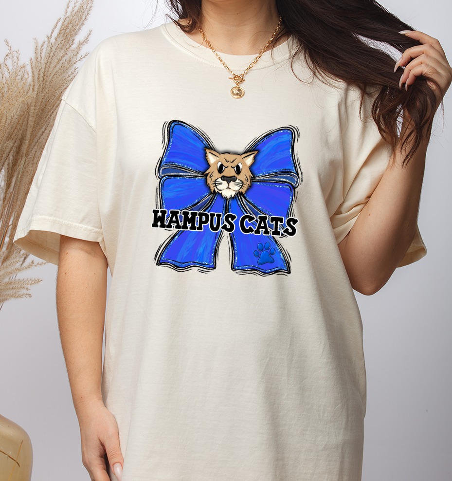 Wampus Cats DTF PNG, Digital Download, Sublimation Design, Blue Glitter Bow, Fierce Cat Mascot, Paw Print, School Spirit, Game Day Graphic - Image 3