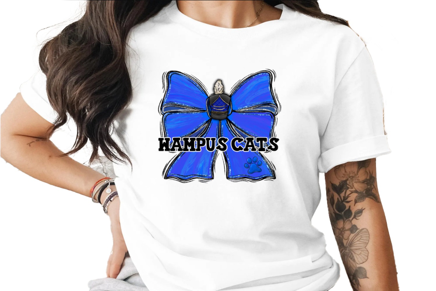 Wampus Cats Blue Bow PNG, Marching Band Team Spirit Design, School Mascot Digital Download, DTF Sublimation Graphic, Distressed Glitter - Image 11