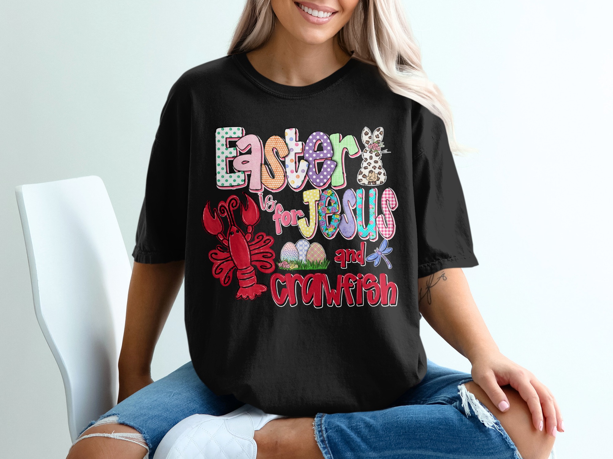 Easter is for Jesus and Crawfish T-Shirt, Southern Easter Shirt, Funny Religious Tee, Crawfish Boil Top, Leopard Bunny Spring Shirt - Image 2