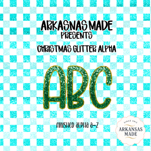 Christmas Green Glitter Alpha, Gold Outline Letters A-Z, Digital Download PNG Alpha, Teal Plaid Check, Instant Digital File