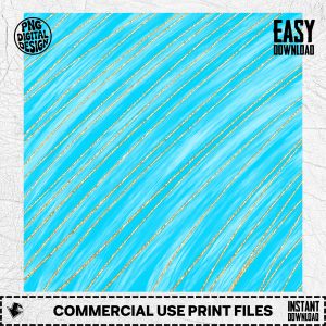 Elegant Blue Gold Glitter Stripes Digital Paper, Sky Blue Textured Pattern, Diagonal Sparkle Lines, Digital Download PNG