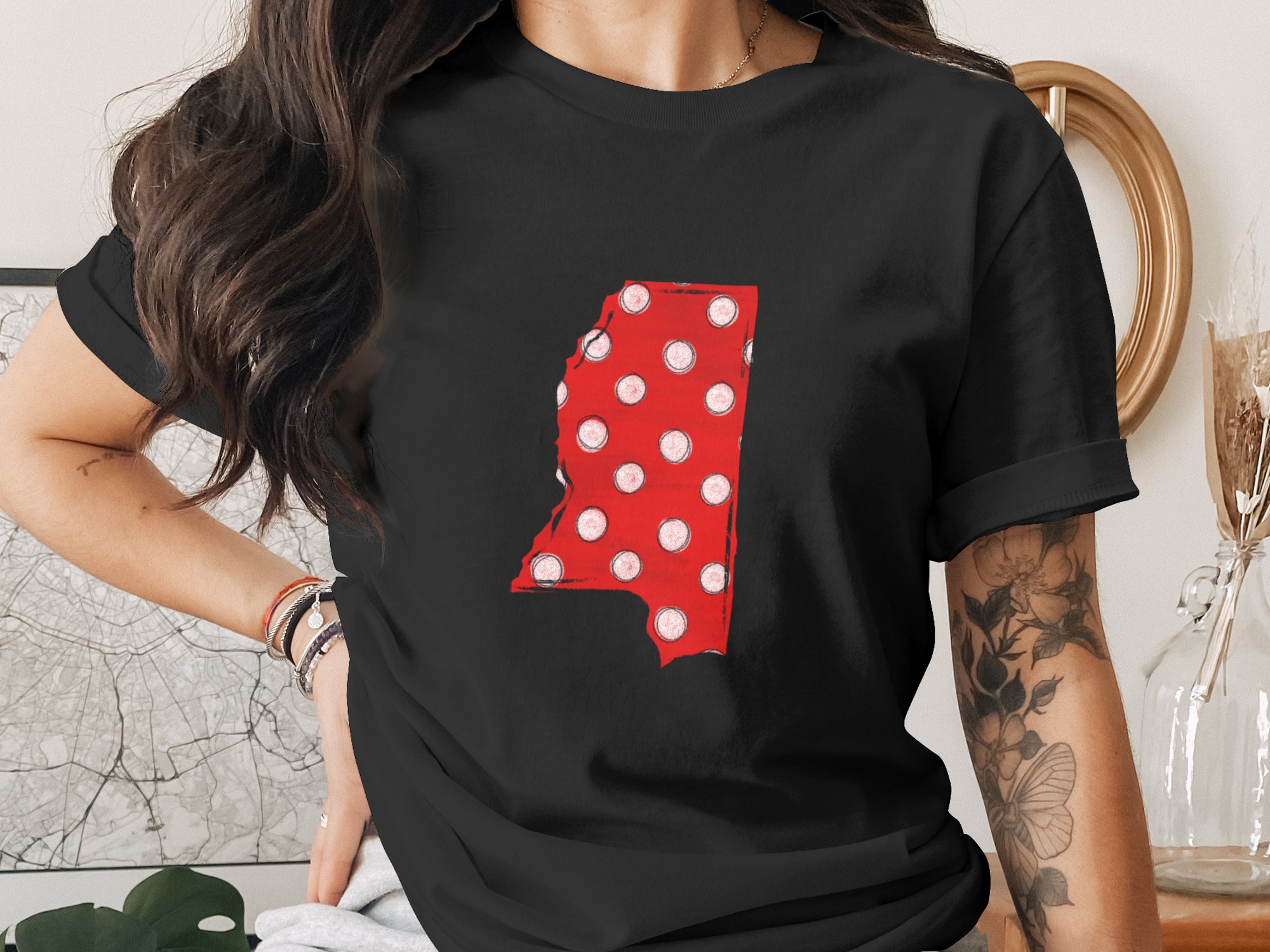 Mississippi State Polka Dot PNG, Red White Distressed Map Outline, Digital Download DTF Sublimation Design, Southern USA Craft Graphic - Image 2