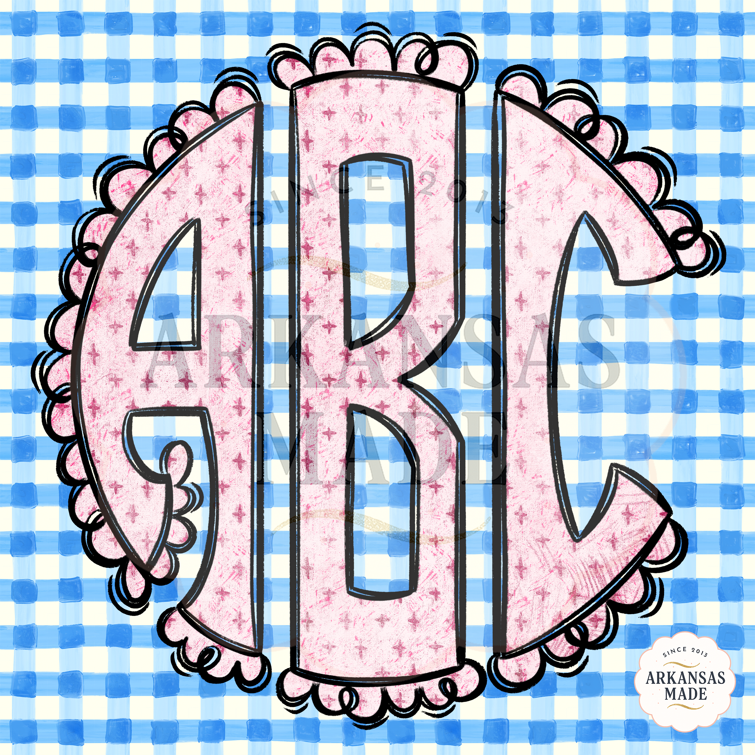 Digital Easter Scallop Monogram PNG, Cute Gingham Background, Pink Cross Design, Cricut and Silhouette Files, DIY Easter Projects - Image 2