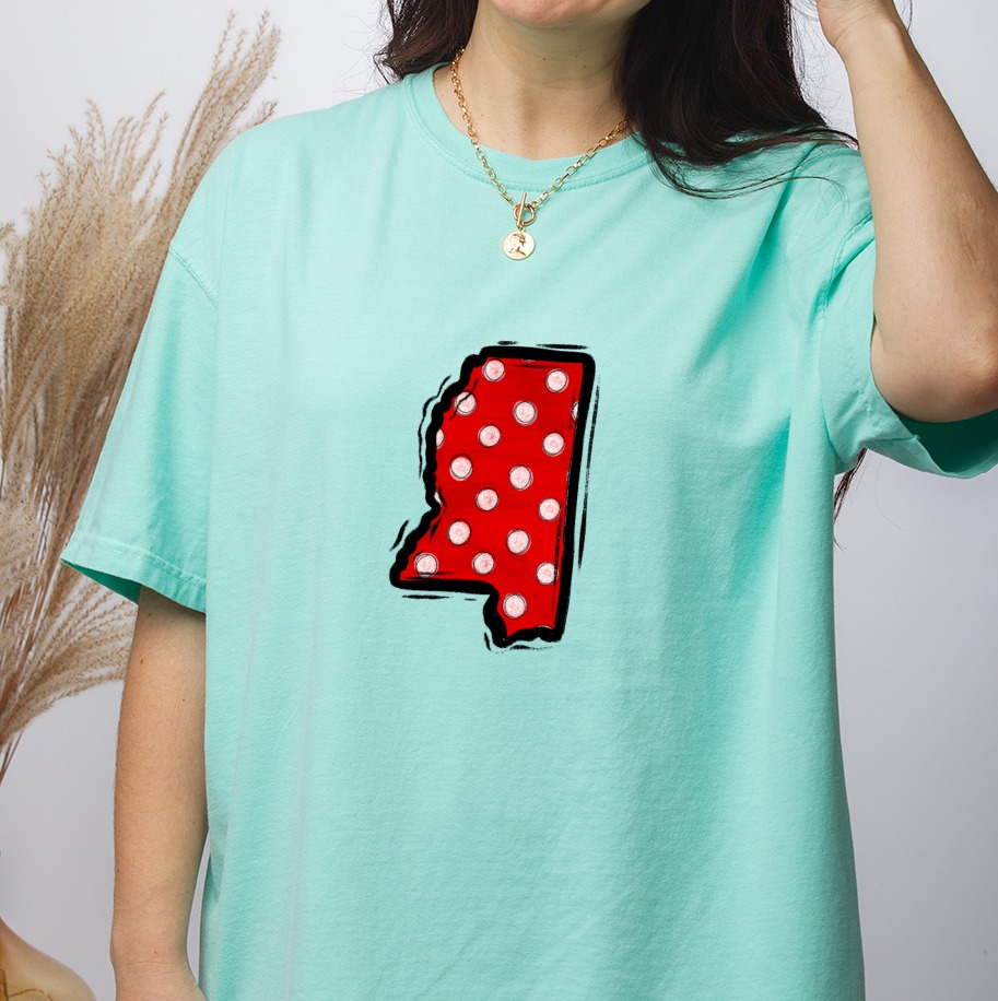 Mississippi State Polka Dot PNG, Red White Distressed Map Outline, Digital Download DTF Sublimation Design, Southern USA Craft Graphic - Image 4